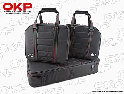 4C faux leather suitcase set black with red stitching