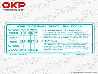 Windscreen sticker engine break-in instructions 1300cc