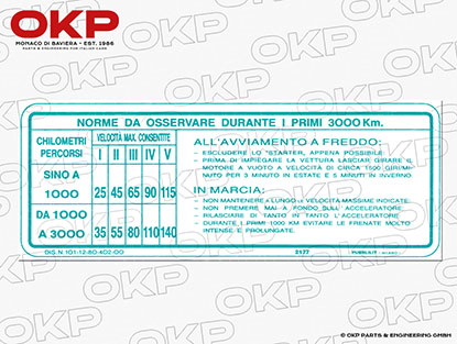 Windscreen sticker engine break-in instructions 1600cc