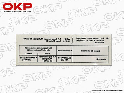 Aufkleber Schmiermittelvorschrift Frontscheibe 2000/2600