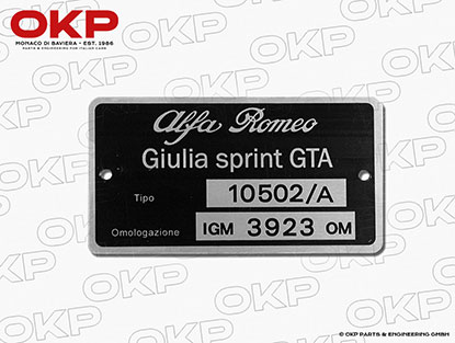 Typenschild Alfa Romeo 105.02 / A Giulia Sprint GTA 1600