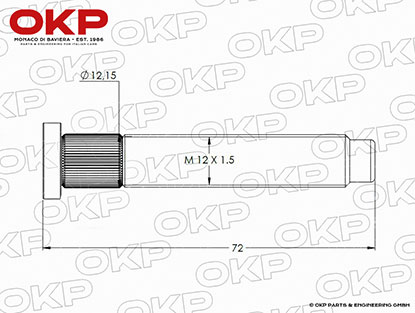 Radbolzen hinten Rechtsgewinde 105 / 115 72MM