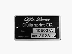 Typenschild Alfa Romeo 105.02 / A Giulia Sprint GTA 1600