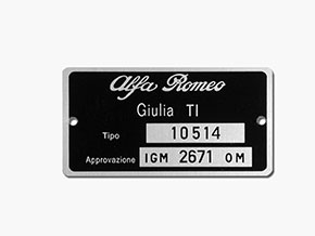 Typenschild Alfa Romeo 105.14 Giulia TI 1600