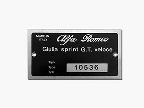 Typenschild Alfa Romeo 105.36 Giulia Sprint GT Veloce