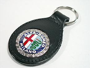 Schlüsselanhänger Leder m. Alfa Romeo Logo emaill.