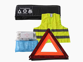 First aid kit incl. Euro warning triangle and safety vest